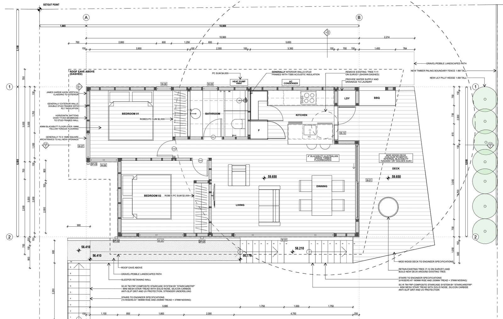 Architectural floor plan with dimension strings, room labels and set-outs — the document a take-off is measured from