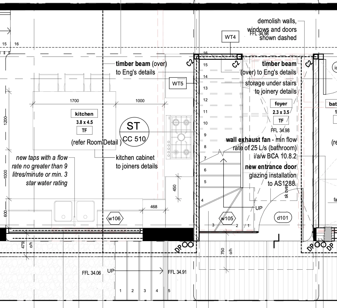 Architectural plan showing the written dimension strings the sheet scale is solved against